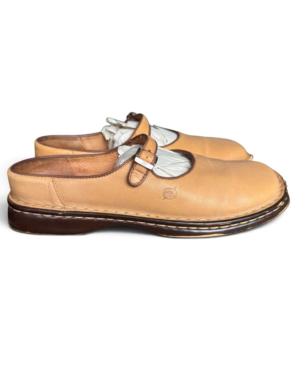 Born Leather Mary Jane Slip-On Mule Clogs Tan Brown Size 9 / 40.5 Comfort
